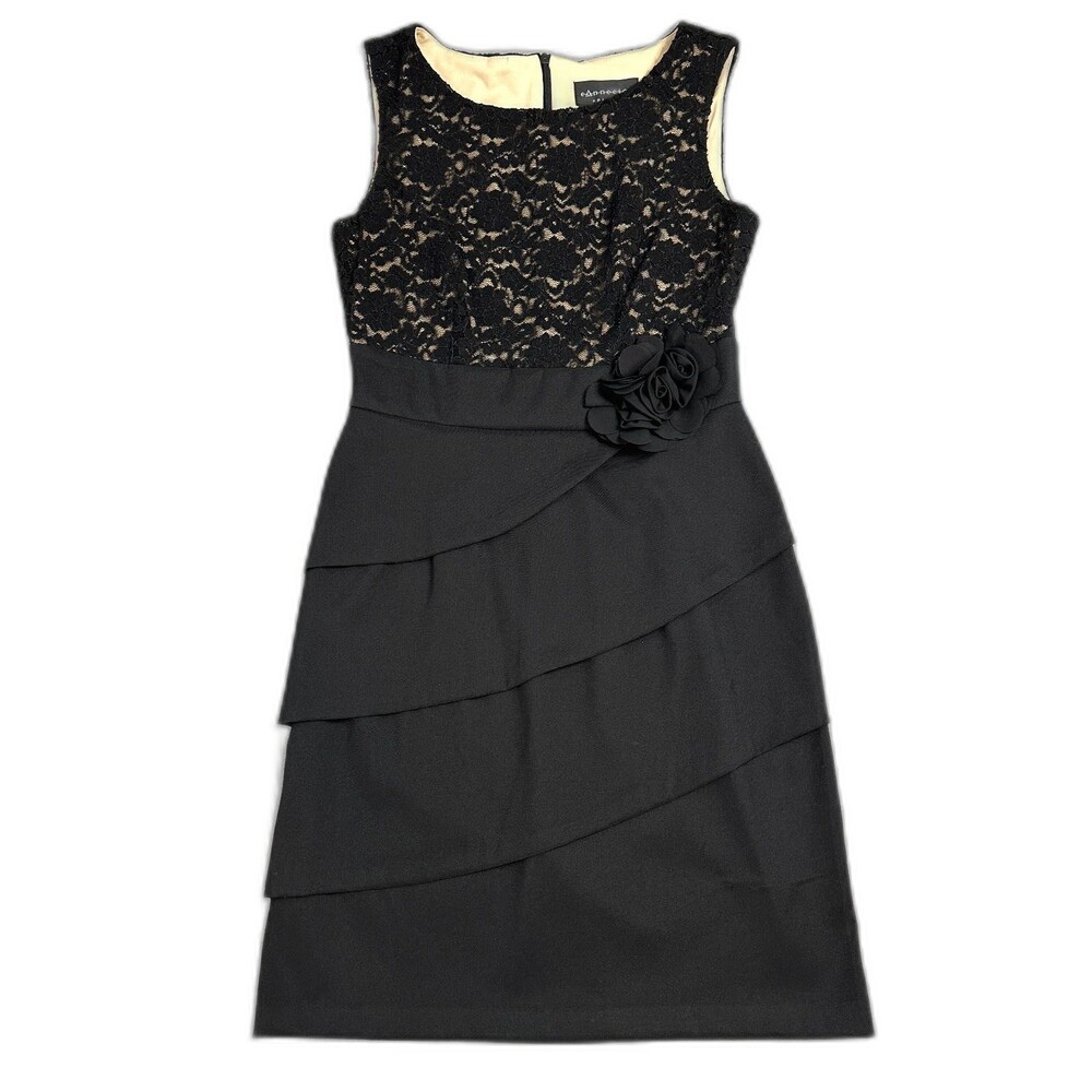 Connected Apparel Women's Size 6 Black Floral Sleeveless Round Neck Dress